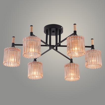 Люстра XA1689B/6 BK+WOOD черный 6х60W E27 d575 h265, HN25